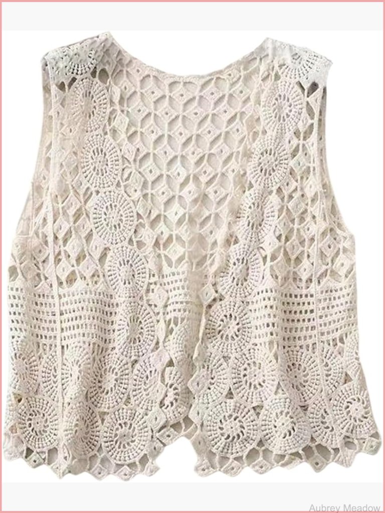 Crochet Knit Hollow Out Sleeveless Vest Cardigan